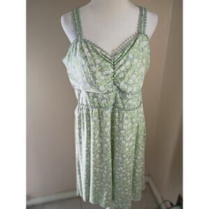 No Boundaries Baby Doll Dress Green Floral Adjustable Straps High Low...